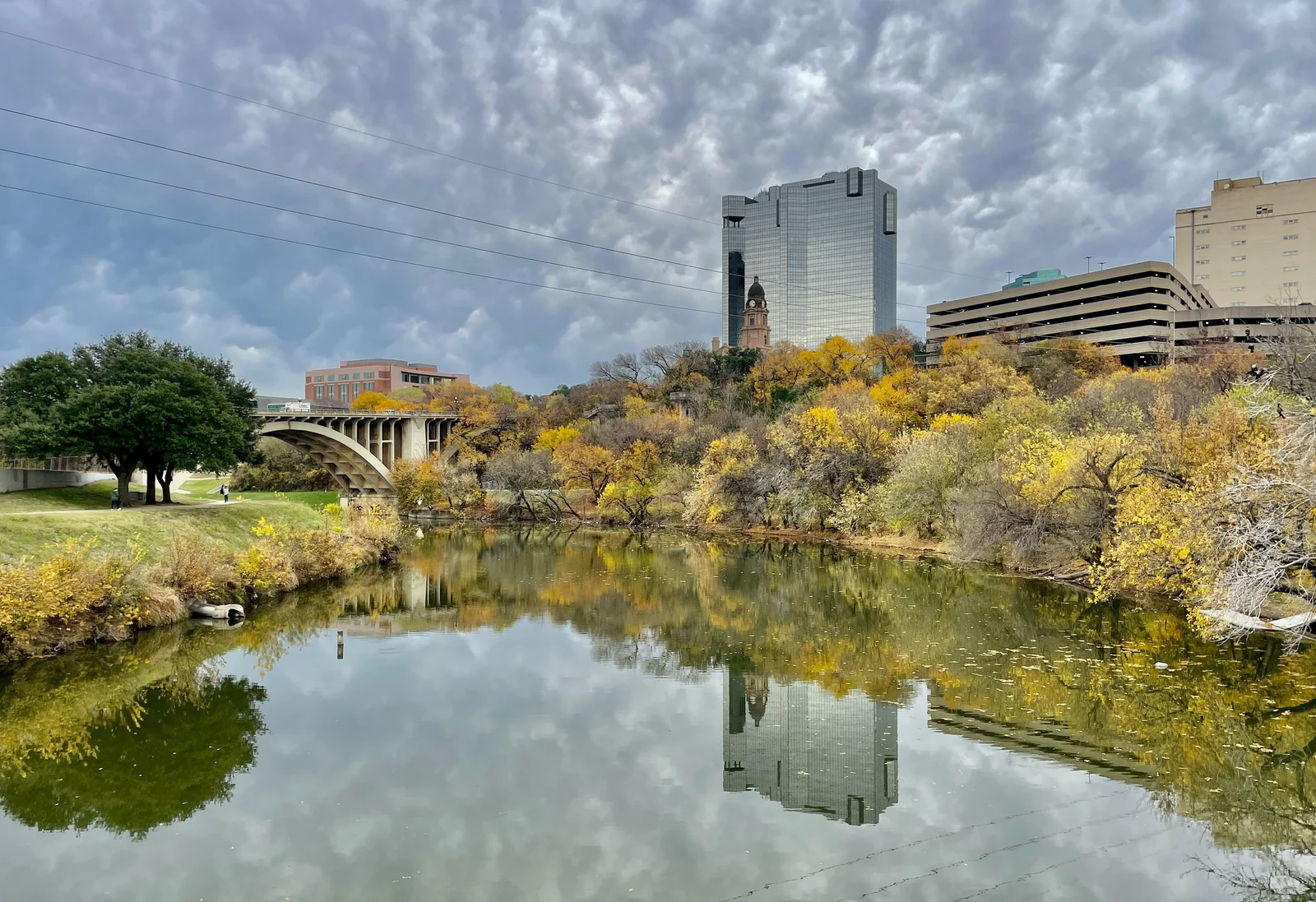 Fort Worth skyline reflected in the river